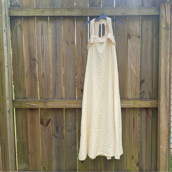 Classic sleeveless formal A line maxi dress wedding formal pleats cream S - Picture 5 of 15